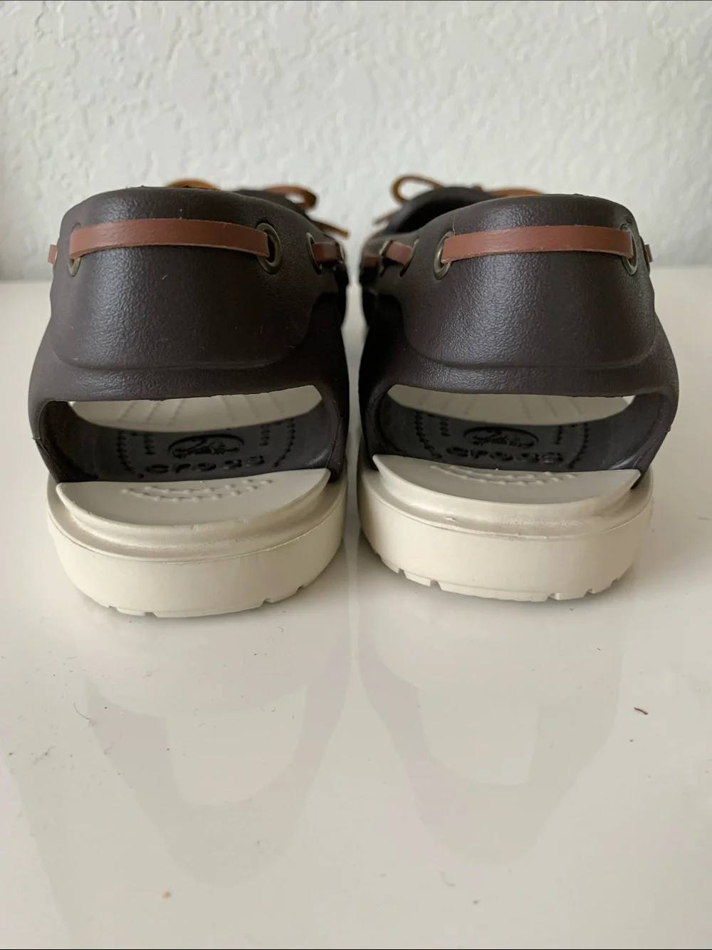 Crocs Women’s Brown Boat Slip On Sandal with Tan Laces Size 9